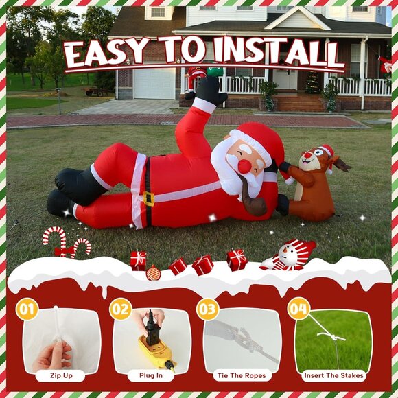 ⚡8FT Christmas Inflatable Lying Santa Reindeer Outdoor Roof Indoor Decoration - Picture 7 of 7